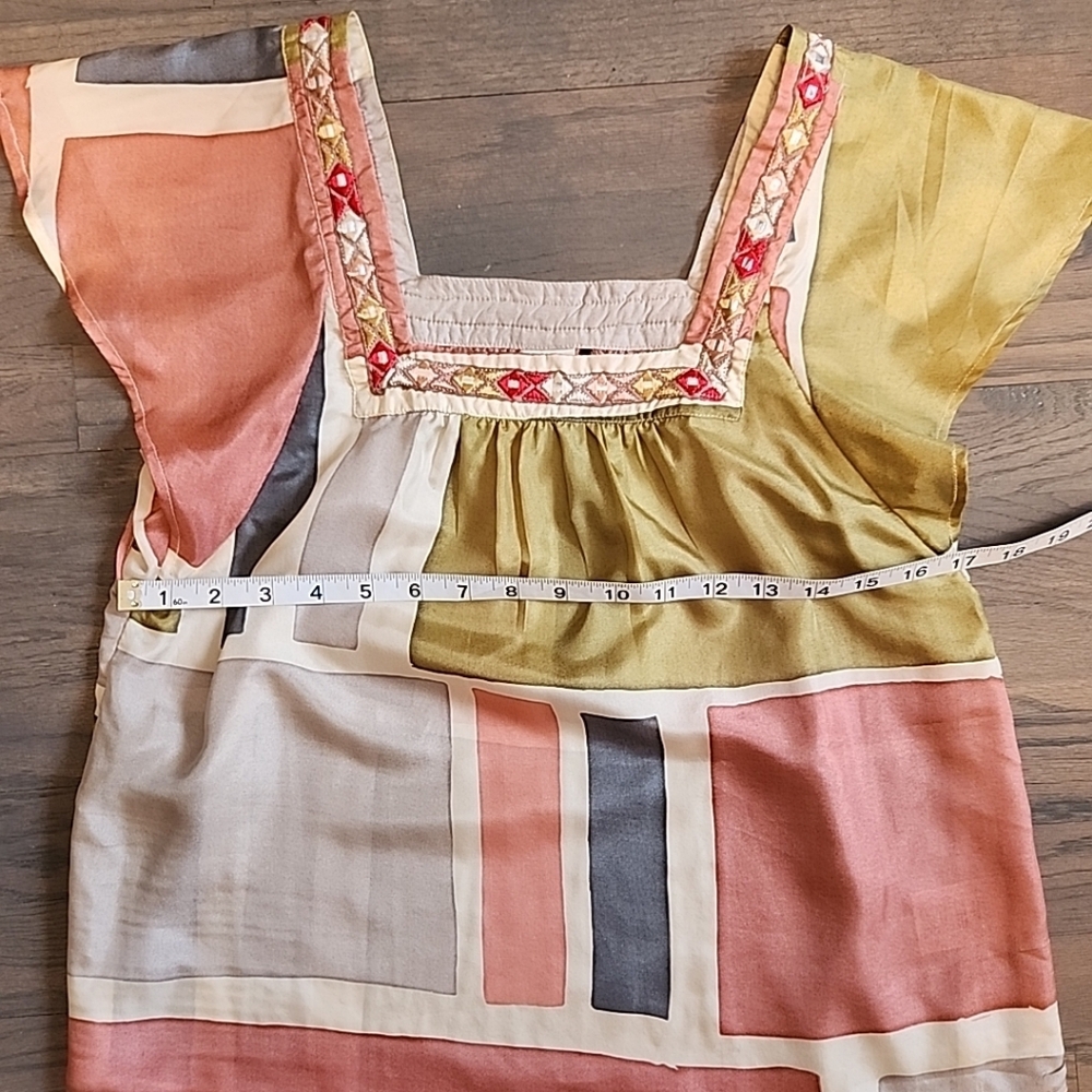 Akemi + Kin Blouse Anthropologie Geometric Multicolor with Embroidery Women's XS - Picture 2 of 8